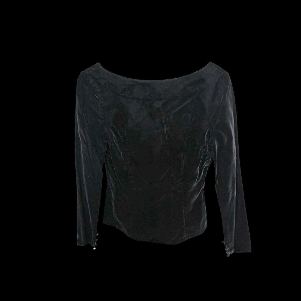 Vintage 50's Modern Jr. Gale & Gale Velvet Black Shirt Top Drop Back Formal